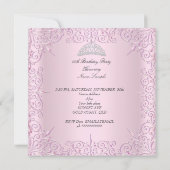 Invitation Fête d'anniversaire Femmes Filles Rose Tiara Photo (Dos)