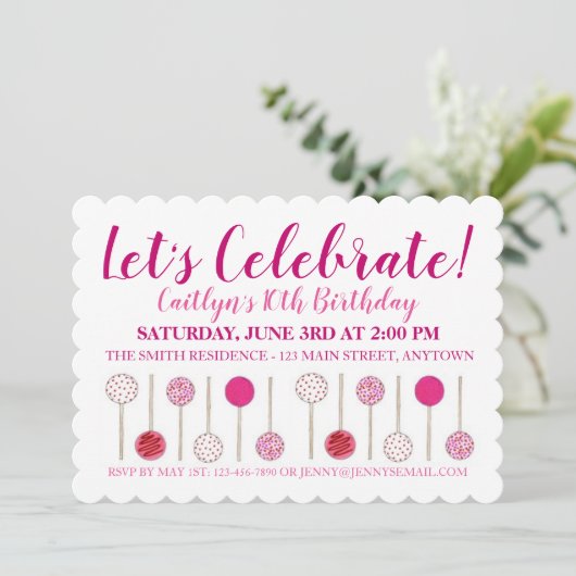 Invitation Fête d'anniversaire Fête des mariées bébé Pink Cak (Debout devant)