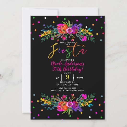 Invitation Fête d'anniversaire Fête Florale Moderne & Noire (Devant)