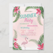 Invitation Fête d'anniversaire Feuille de palmier, Fleurs, Fl (Devant)