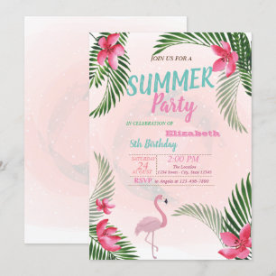 Invitation Fête d'anniversaire Feuille de palmier, Fleurs, Fl