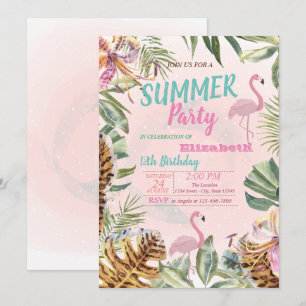 Invitation Fête d'anniversaire Feuille de palmier, Fleurs, Fl