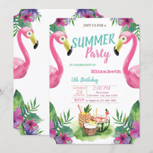 Invitation Fête d'anniversaire Feuille de palmier, Fruits, Fl