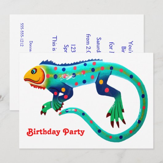 Invitation Fête d'anniversaire Fiesta Lizard (Devant / Derrière)