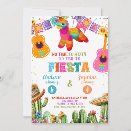 Invitation Fête d'anniversaire Fiesta Sibling Joint Fiesta (Devant)