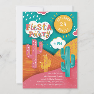 Invitation Fête d'anniversaire Fiesta. Tacos de cactus et teq