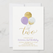 Invitation Fête d'anniversaire fille 2 ans ballons violets et (Devant)