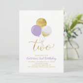 Invitation Fête d'anniversaire fille 2 ans ballons violets et (Debout devant)