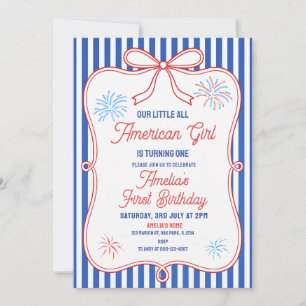 Invitation Fête d'anniversaire Fille Américaine classique Rou