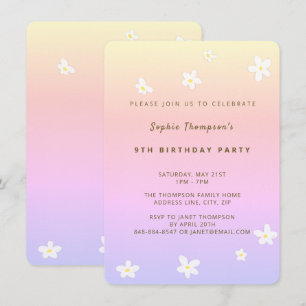 Invitation Fête d'anniversaire fille arc-en-ciel aquarelle ma