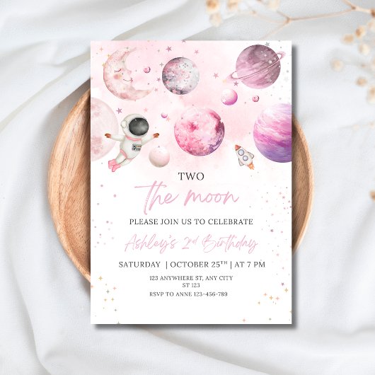Invitation Fête d'anniversaire fille astronaute espace extra-