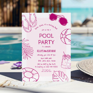 Invitation Fête d'anniversaire Fille au style gribouillé à la