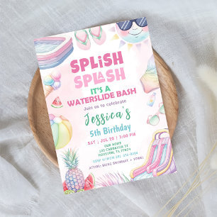 Invitation Fête d'anniversaire fille Bash Toboggan aquatique
