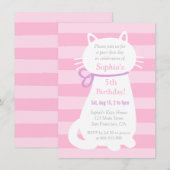Invitation Fête d'anniversaire fille Chat Kitty Blanc Rayures (Devant / Derrière)