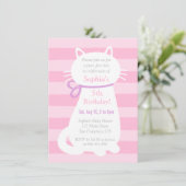 Invitation Fête d'anniversaire fille Chat Kitty Blanc Rayures (Debout devant)