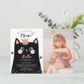 Invitation Fête d'anniversaire Fille Couronne Rose Meow Chat  (Debout devant)