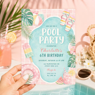 Invitation Fête d'anniversaire Fille de Palm Springs : Piscin