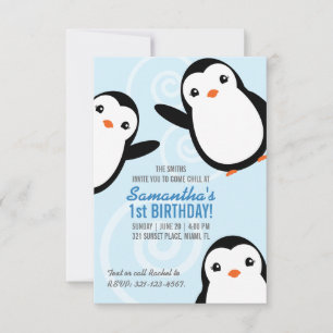 Invitation Fête d'anniversaire fille hiver manchot Evite ou I