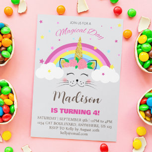Invitation Fête d'anniversaire fille jour magique licorne cha