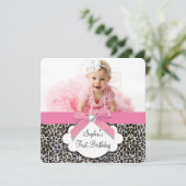 Invitation Fête d'anniversaire fille léopard rose (Debout devant)