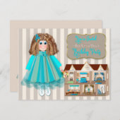 Invitation Fête d'anniversaire, fille, poupée bébé & poupée (Devant / Derrière)