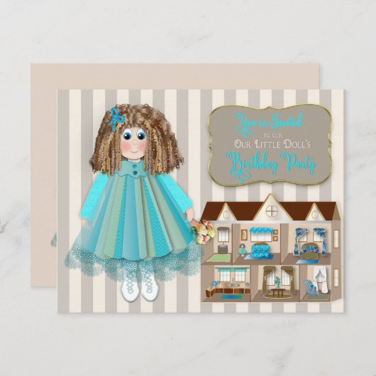 Invitation Fête d'anniversaire, fille, poupée bébé & poupée (Devant / Derrière)