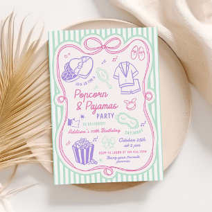 Invitation Fête d'anniversaire fille Pyjama Party Popcorn