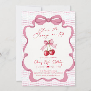 Invitation Fête d'anniversaire fille ruban cerise bow rose
