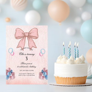 Invitation Fête d'anniversaire fille ruban rose Coquette déso