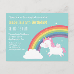 Invitation Fête d'anniversaire Filles Arc-en-ciel et Licorne