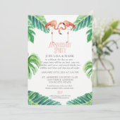 Invitation Fête d'anniversaire Flamant rose feuille rayée (Debout devant)