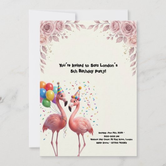 Invitation Fête d'anniversaire flamant rose mignon (Devant)