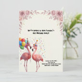 Invitation Fête d'anniversaire flamant rose mignon (Debout devant)
