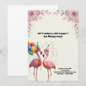 Invitation Fête d'anniversaire flamant rose mignon (Devant / Derrière)