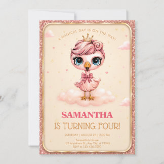 Invitation Fête d'anniversaire Flamant Rose Sucré pour ses Qu