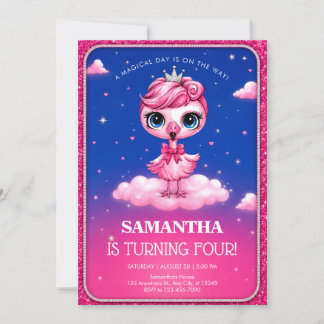 Invitation Fête d'anniversaire Flamant Rose Sucré pour ses Qu