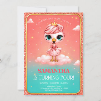 Invitation Fête d'anniversaire Flamant Rose Sucré Tournant Qu