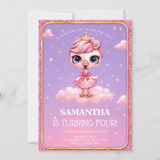 Invitation Fête d'anniversaire Flamant Rose Sucré Tournant Qu