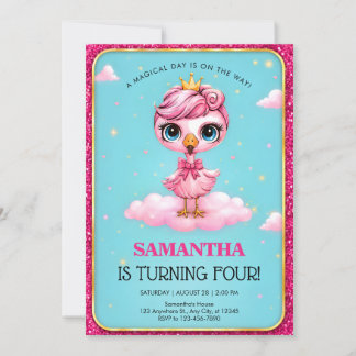 Invitation Fête d'anniversaire Flamant Rose Sucré Tournant Qu