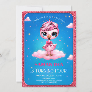 Invitation Fête d'anniversaire Flamant Rose Sucré Tournant Qu