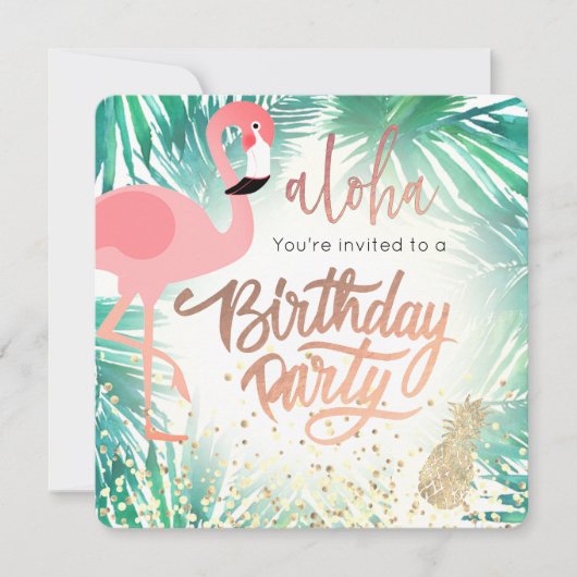 Invitation fête d'anniversaire flamingo aquarelle tropicale (Devant)