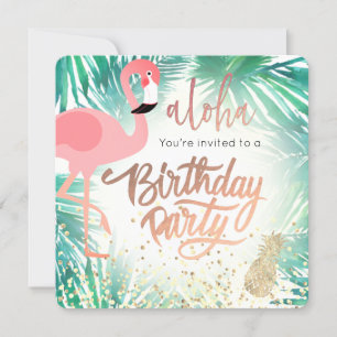 Invitation fête d'anniversaire flamingo aquarelle tropicale