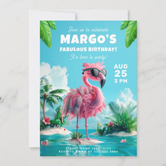 Invitation Fête d'anniversaire Flamingo Fiesta (Devant)