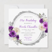 Invitation Fête d'Anniversaire Fleur d'Argent Violet foncé (Devant)