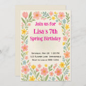 Invitation Fête d'anniversaire Fleur de Printemps (Devant / Derrière)