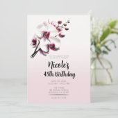 Invitation Fête d'anniversaire Fleur d'orchidée rose et blanc (Debout devant)