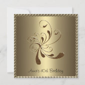 Invitation Fête d'anniversaire Fleur Or 40e (Dos)