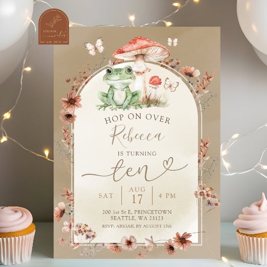 Invitation Fête d'anniversaire fleur sauvage Boho Grenouille