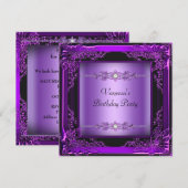 Invitation Fête d'anniversaire Fleur violet Image diamant (Devant / Derrière)