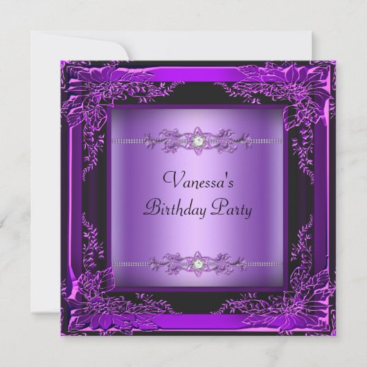 Invitation Fête d'anniversaire Fleur violet Image diamant (Devant)